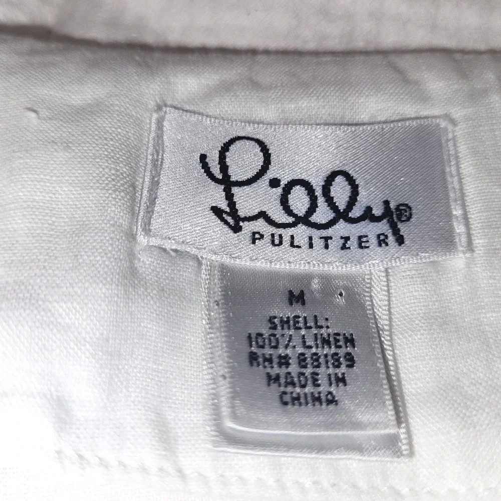 Lilly Pulitzer Amelia Island VTG Embroidered Floral White Linen Boho Tunic Top M - Picture 5 of 9